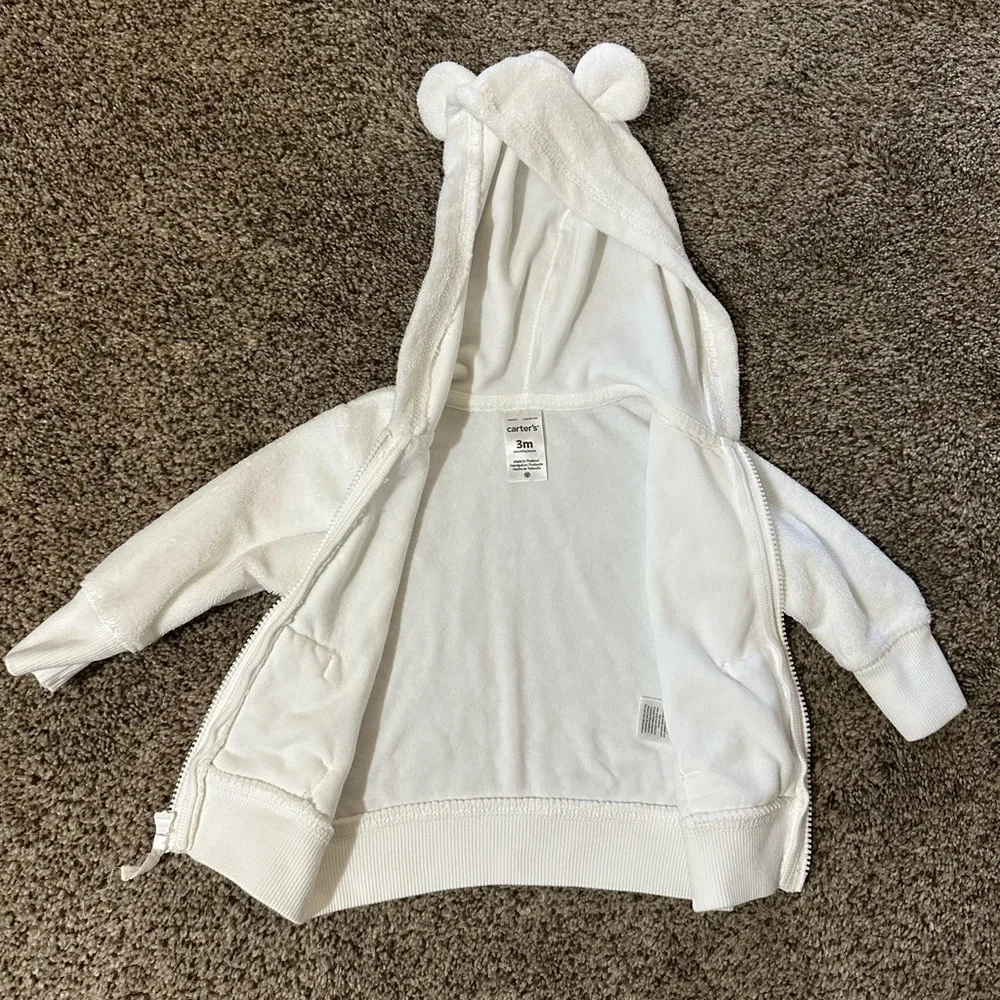 Carters baby white Terry zip and pants outfit